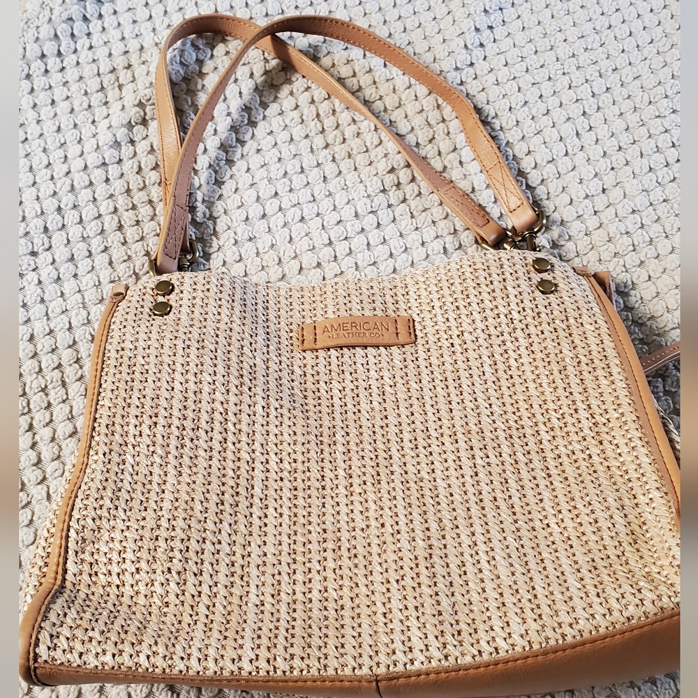 Raffia And Leather Triple Entry Tote